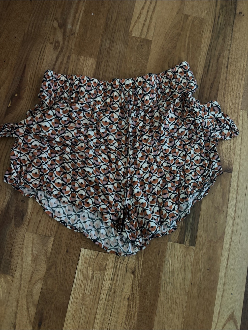 Shade & Shore Brown and Cream Geometric High-Waist Shorts